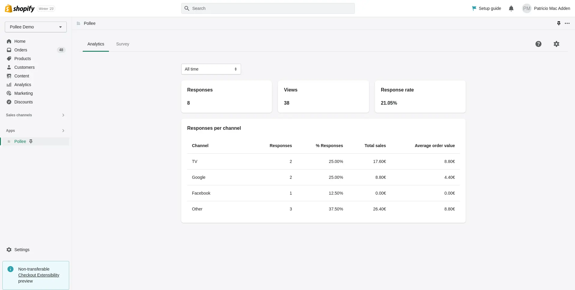 Reimplementation of a post-purchase survey tool in Shopify