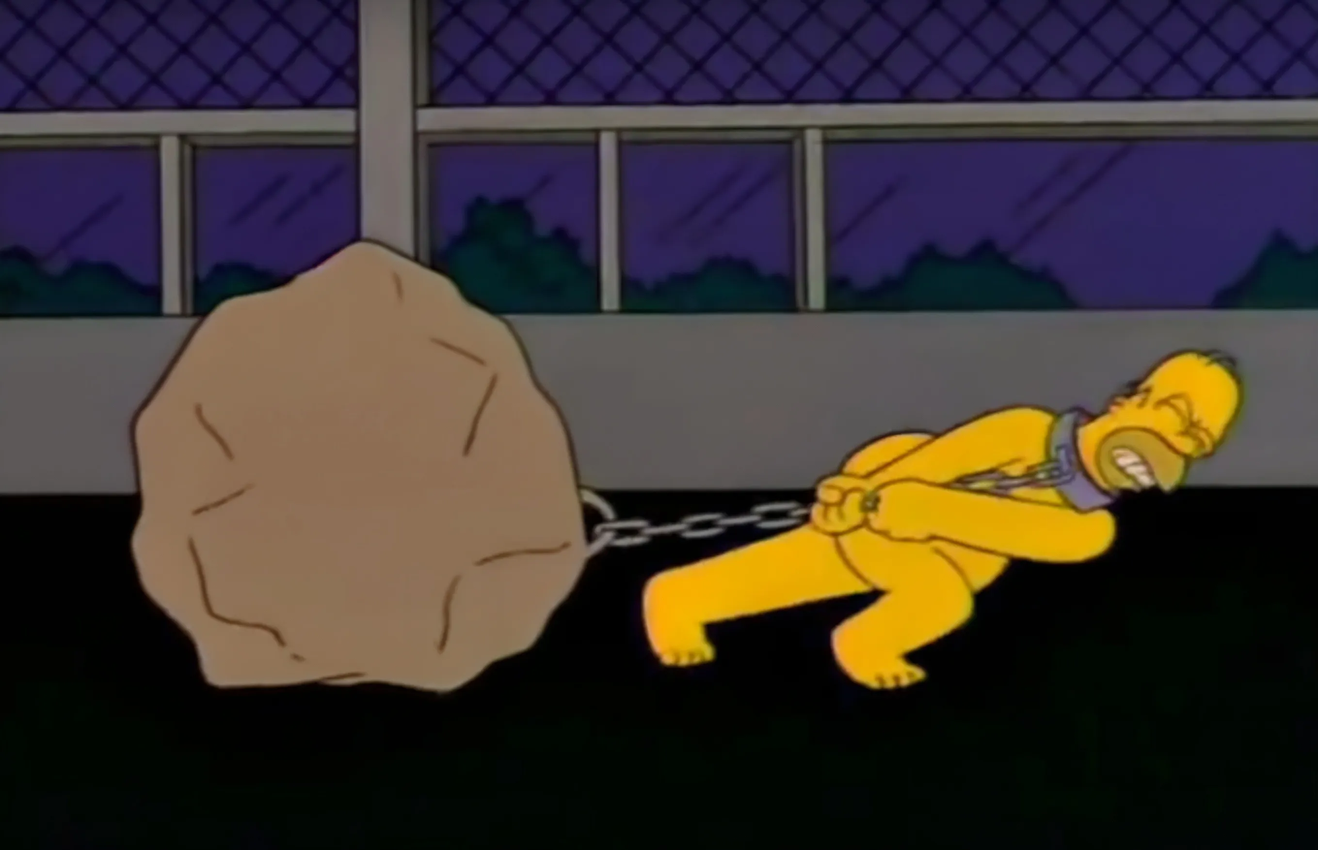 Homer throwing away the Stone of Triumph